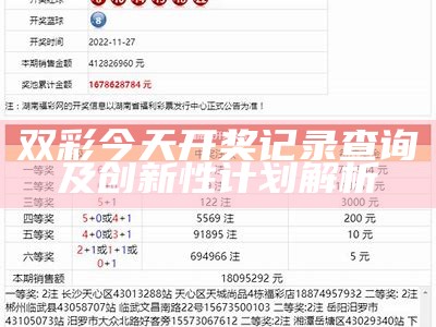 双彩今天开奖记录查询及创新性计划解析