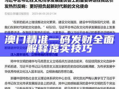 澳门精准一码发财全面解释落实技巧