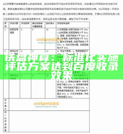 铁盘神算：标准化实施评估方案达到百度收录效果