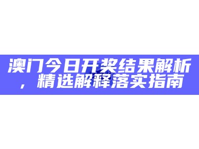 澳门今日开奖结果解析，精选解释落实指南